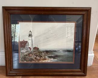Coastal Lighthouse Watercolor Painting by C. A. Noyes - Portland Head Light?