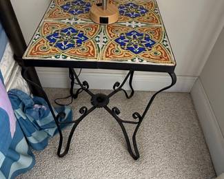 Vintage Talavera Tile Top Wrought Iron Side Table
