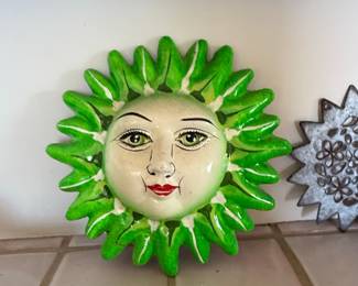Hand-Painted Talavera Ceramic Sun Face Wall Plaque