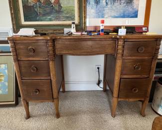 Vintage Oak Vanity Desk and Chair Set