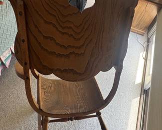 Antique Quartersawn Oak Spindle Back Rocking Chair with Carved Crest Rail
