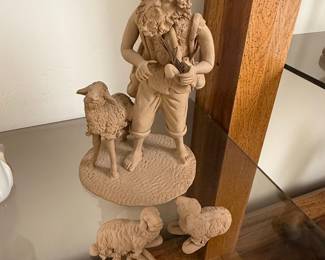 Vintage Grasso Catania Terracotta Shepherd with Sheep Figurine Set