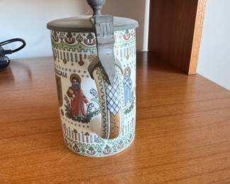 Vintage German Beer Stein with Oberammergau and München Imagery