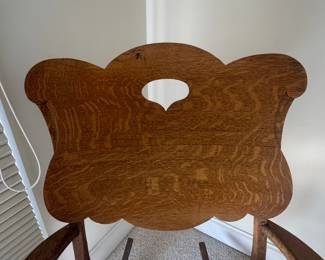 Antique Quartersawn Oak Spindle Back Rocking Chair with Carved Crest Rail