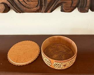 Round Birch Bark Box with Floral and Bird Motifs - Russian Folk Art