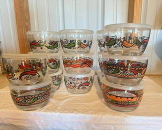 Glass Mexican themed storage bowls