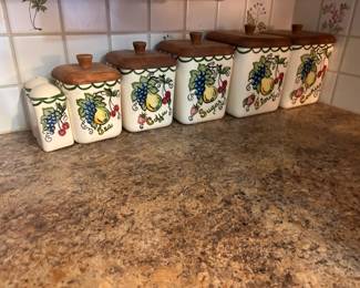 . . . vintage canister set w/matching salt and pepper