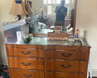 . . . French Provincial mirrored dresser -- ignore goofy guy in mirror!