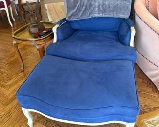 . . . French Provincial blue accent chair and matching ottoman