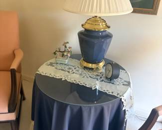 . . . accent table and blue ceramic lamp