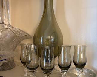 Vintage Empoli Italian Smoked glass decanter set
