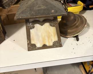 Hanging pendant, light fixture with slag glass panels