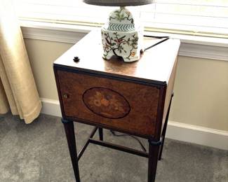 Antique Burr walnut bedside cabinet with walnut top 