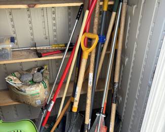 Garden tools, shovels, rakes hoes