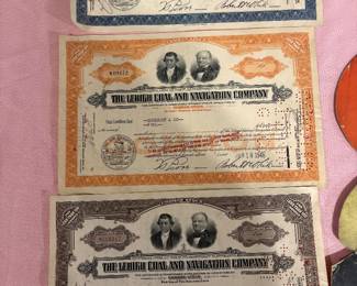 Vintage stock certificates, Lehigh Coal  and navigation company