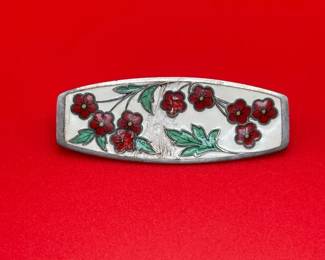 Vintage Enamel Floral .800 Silver Brooch