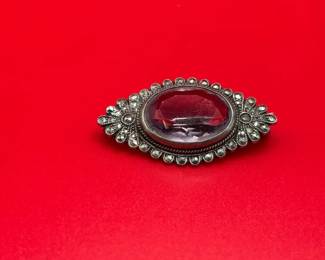 Vintage Sterling Silver Gemstone Brooch