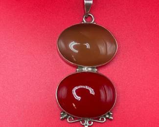 Sterling Silver, Red Coral, And Gemstone Pendant