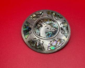 Vintage Mexico Silver Abalone Brooch