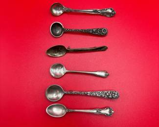 6 Vintage Sterling Silver Spoon Brooches