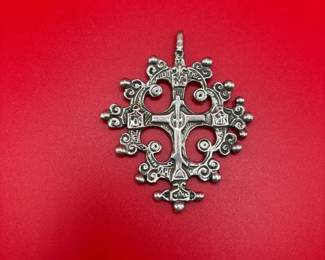 Vintage Sterling Silver European Orthodox Cross Large Pendant