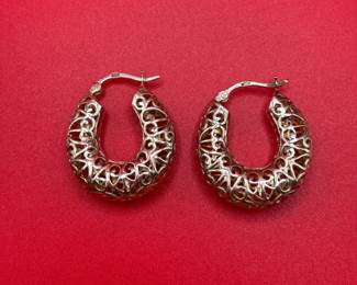 Sterling Silver Filigree Hoop Earrings