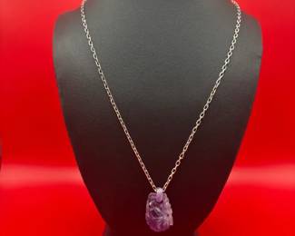 Carved Amethyst On 22 Sterling Silver Cable Necklace
