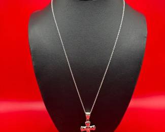 Pretty Sterling Silver Cross Pendant On 18 Sterling Necklace