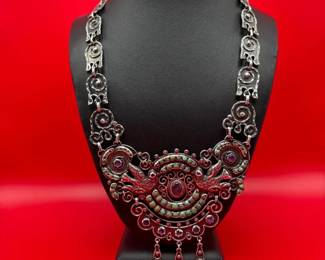 Stunning Sterling Silver, Turquoise, And Amethyst Mexican Piece