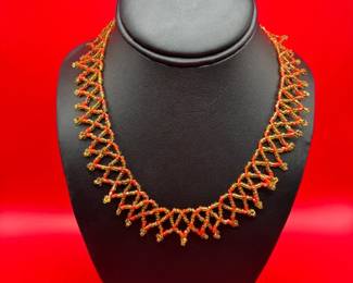 Vintage 16 Czechoslovakian Patterned Beaded Necklace