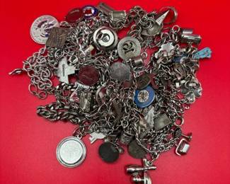 Huge Sterling Silver Charm Bracelet Mystery Lot