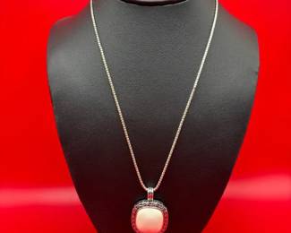 Sterling Silver White Stone Pendant On 18 Sterling Snake Chain