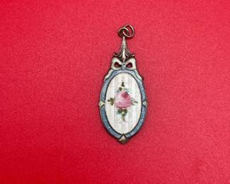 Vintage Floral Enamel Sterling Silver Pendant