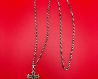 Vintage Mexican Silver Cross Pendant On Silver Chain