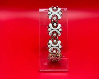 Vintage Sterling Silver And White Enamel Panel Bracelet