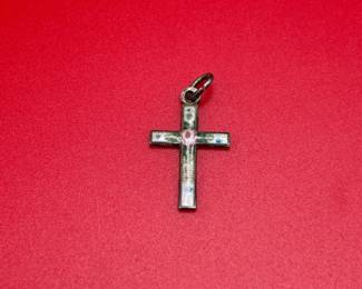 Vintage Floral Enamel Sterling Cross Pendant