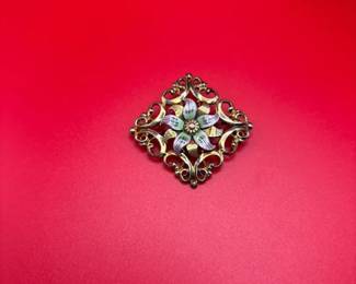 Vintage Symmetalic Sterling 14K Floral Brooch