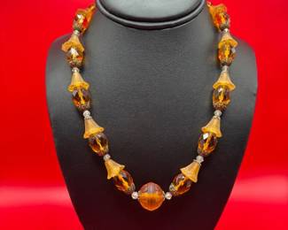 Vintage Graduated Orange Glass Beaded Necklace