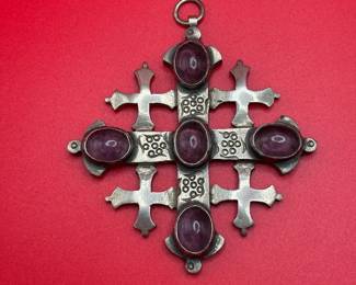Jerusalem Silver Cross Pendant With Gemstones