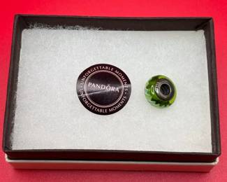 Pandora Sterling Silver Green ZigZag Murano Glass Charm