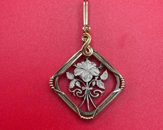 Bahamas Hibiscus Flower Cut Coin Pendant  14K Yellow Gold