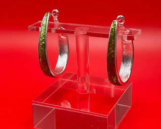 Beautiful Sterling Silver Enamel Hoop Earrings