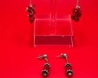 Sterling Silver And Red Coral Earrings