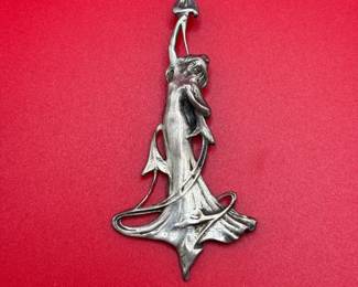 Vintage Art Nouveau Sterling Silver Lady Pendant