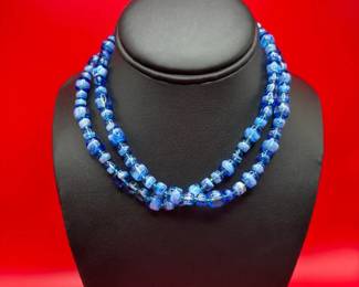 Vintage Blue Glass Beaded Necklace