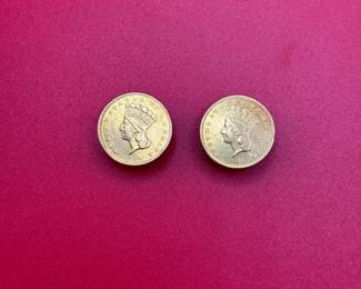 Set Of Indian Princess Head Variety 3 Gold Coins On 14K ButtonsShirt Studs