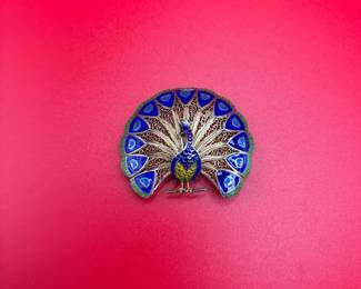 Vintage Portugal Enamel Peacock Brooch