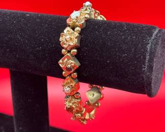 Vintage Solid 14K MultiStone Slide Bracelet