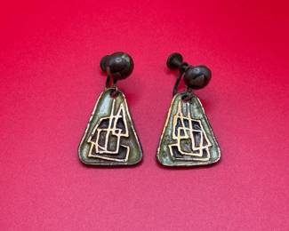 Vintage Geometric Enamel ScrewOn Earrings