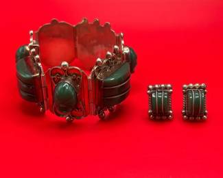 Vintage Mexico Sterling Silver Bracelet And Earring Set
